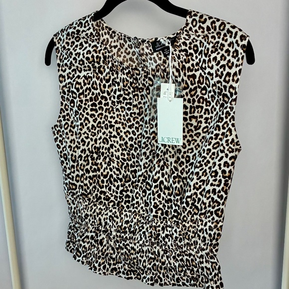 J.Crew Leopard Print Smocked Peplum Top XS NWT – Regenerative Cotton - Picture 3 of 11